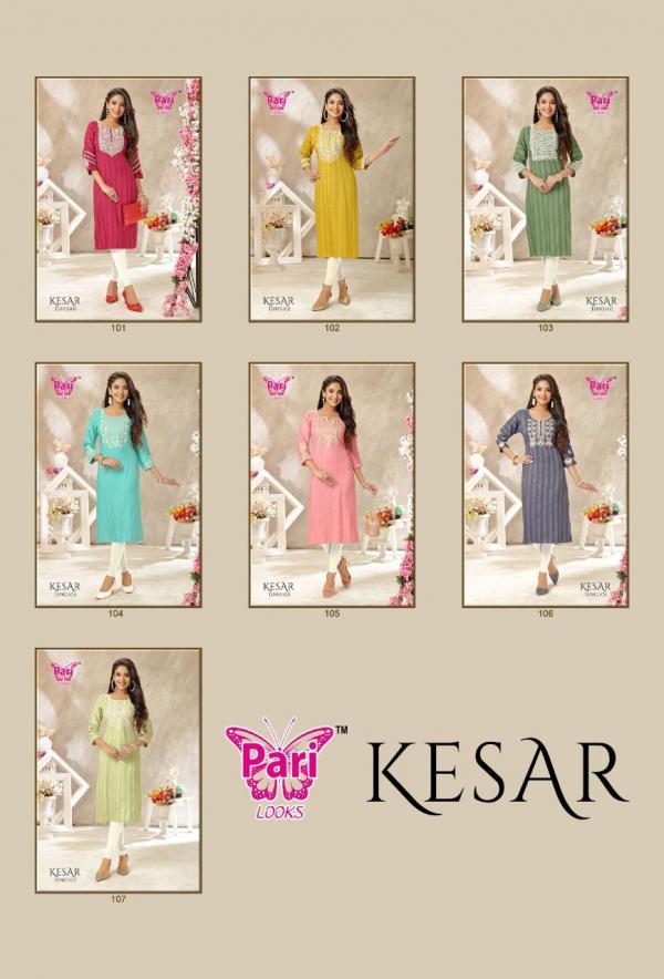 Pari Kesar Rayon Designer Kurti Collection